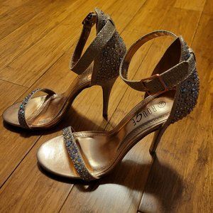 Rose Gold Rhinestone Heels. 8.5